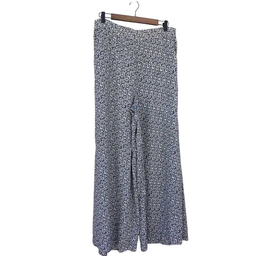 Jessica Simpson Floral Wide Leg Palazzo Pants Blue White Size XL